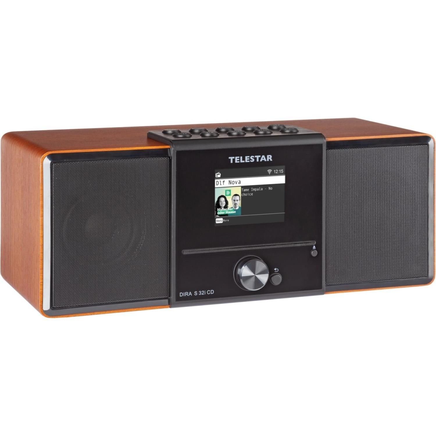 DAB CD CD-Player, Digitalradio Wiedergabe, Player UKW, mit Notfallwarn DAB+, DIRA Digitalradio CD EWF) MP3 Webradio, Internetradio, (DAB) S (Digitalradio, 32i Notfallradio, Katastrophenschutz walnuss/schwarz Internetstream, Bevölkerungswarnung TELESTAR