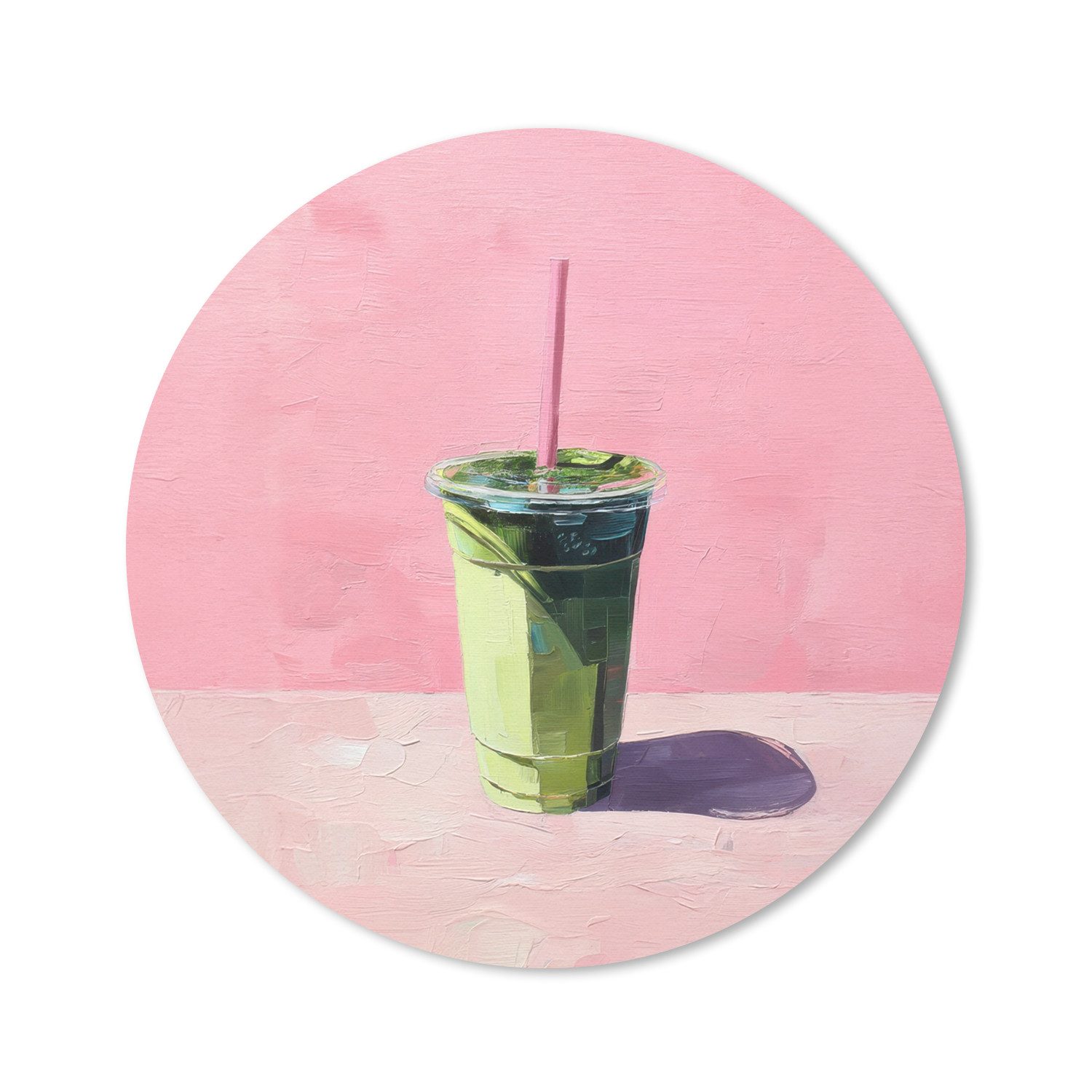 MuchoWow Mauspad Becher - Strohhalm - Minimalistisch - Grün (1-St), Gaming, Rutschfester Unterseite, Mausunterlage, Rund 50x50 cm
