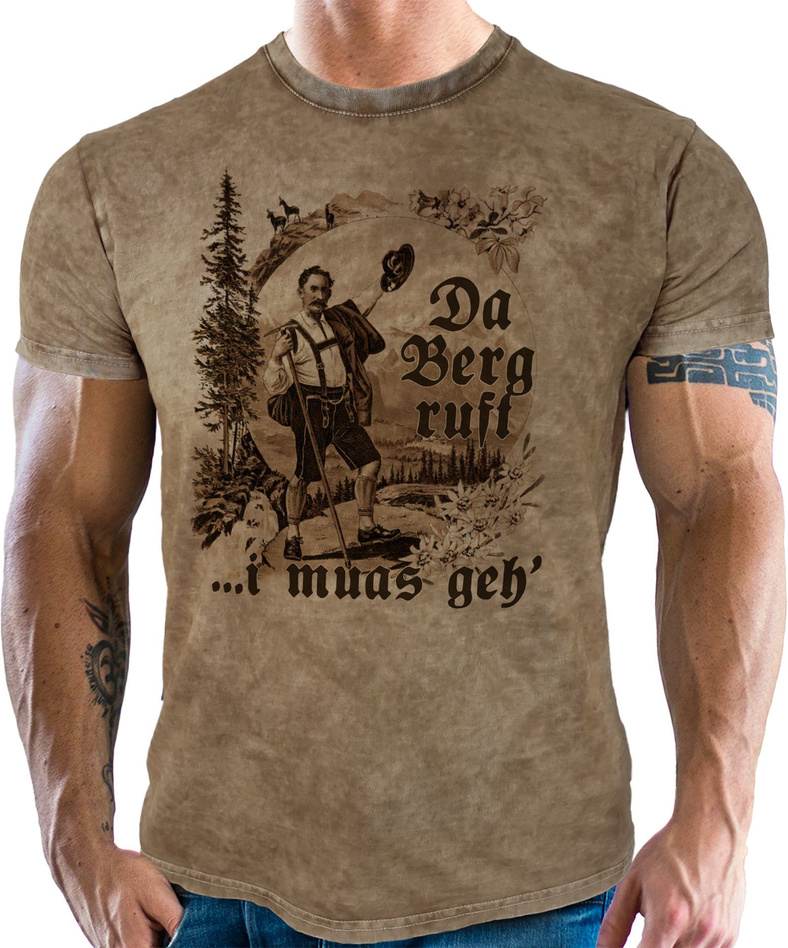 - Bayern Vintage Berg T-Shirt Da Look Retro für NEGRO® ruft im LOBO Trachten Used Fans