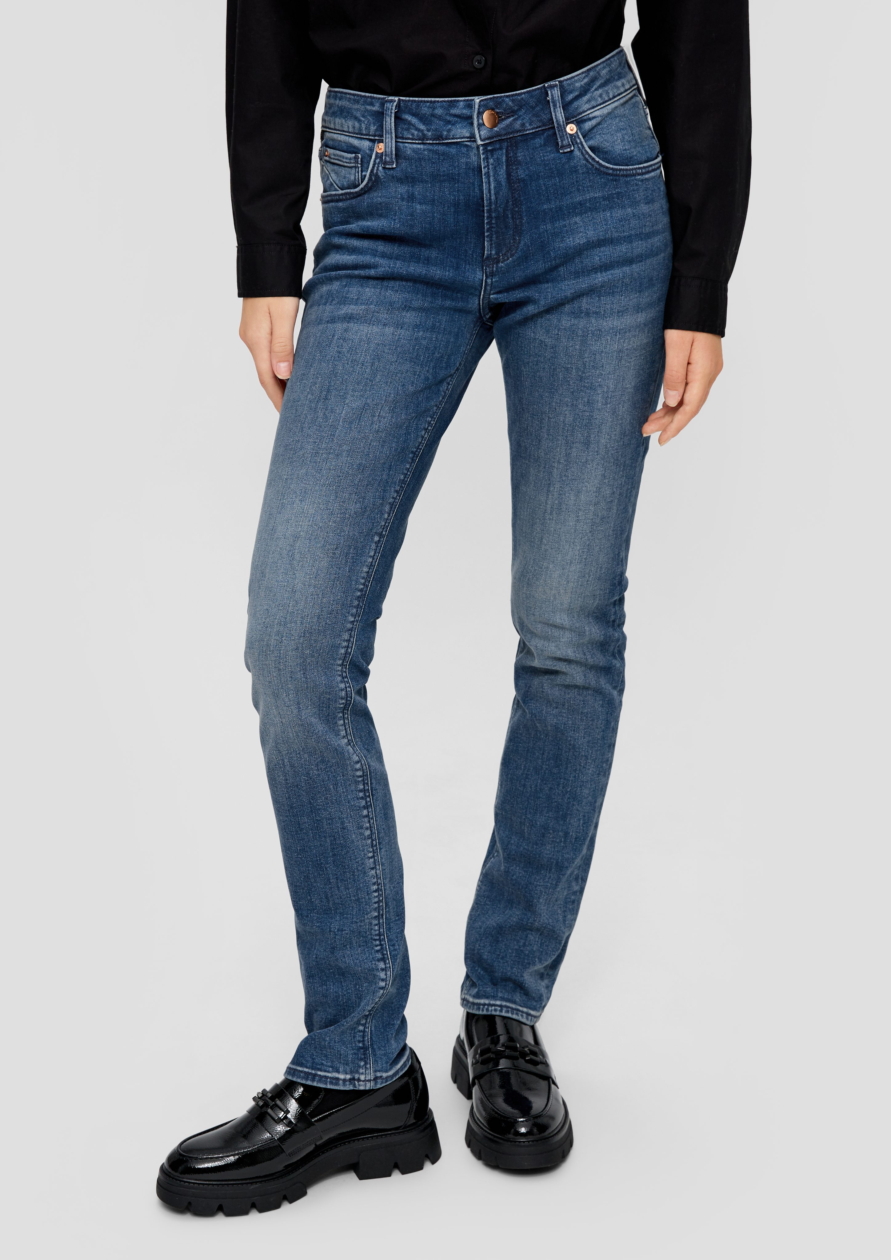 QS Stoffhose Jeans Catie / / Rise Slim Slim Leg / Label-Patch Mid blau Fit