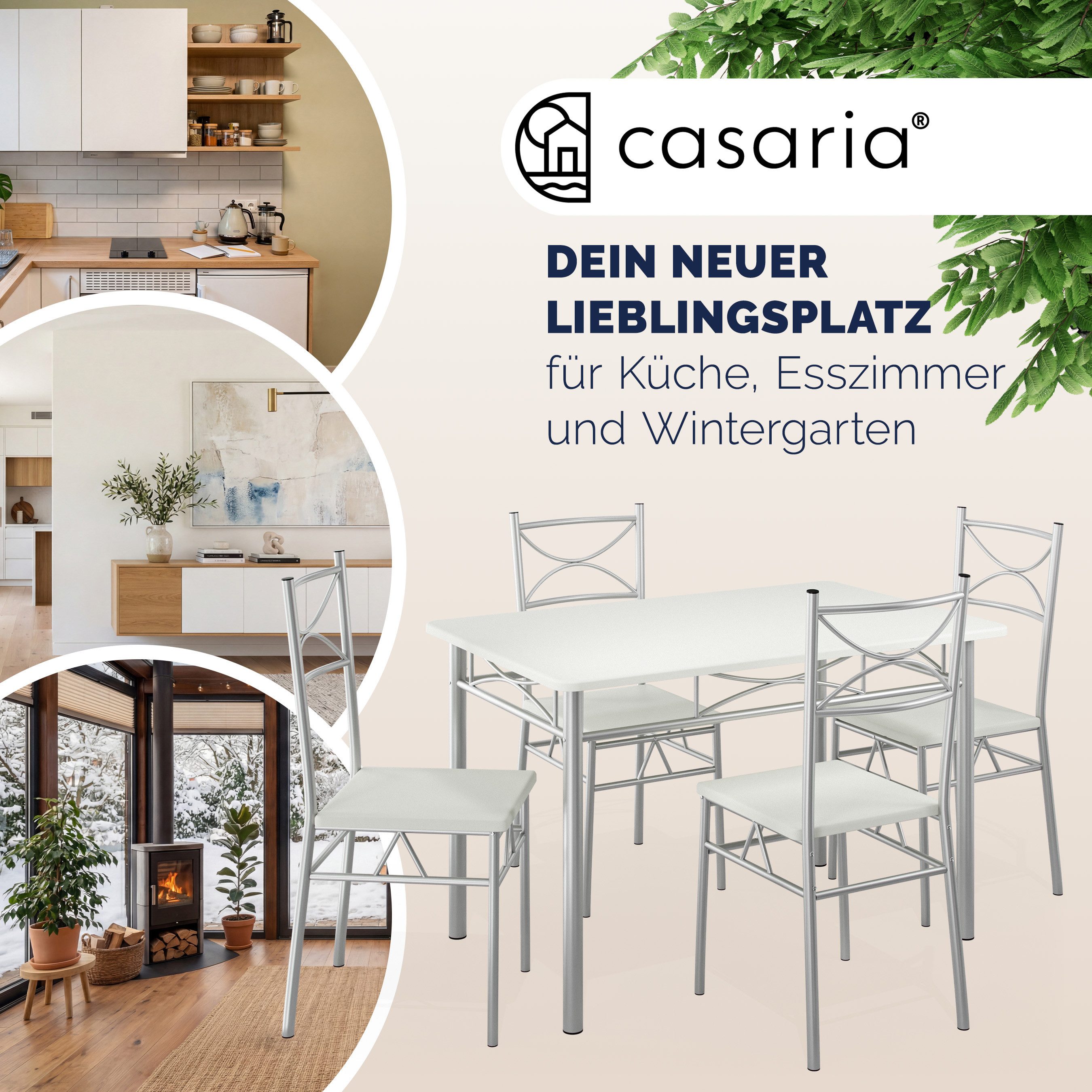 Casaria Essgruppe Paul, (5-tlg), Esstisch mit 4 Stühlen für Esszimmer Küche 5tlg. Sitzgruppe Robust