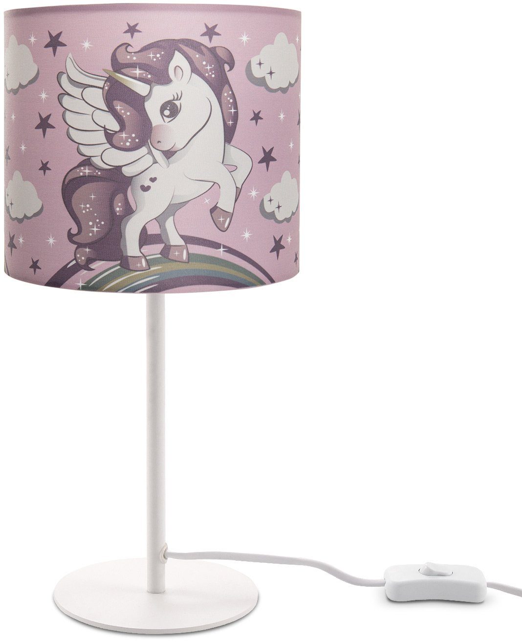 Paco Home Tischleuchte Cosmo 213, ohne Leuchtmittel, Kinderlampe LED Kinderzimmer, Einhorn Lampe, Mädchen Tischleuchte E14 | Tischlampen