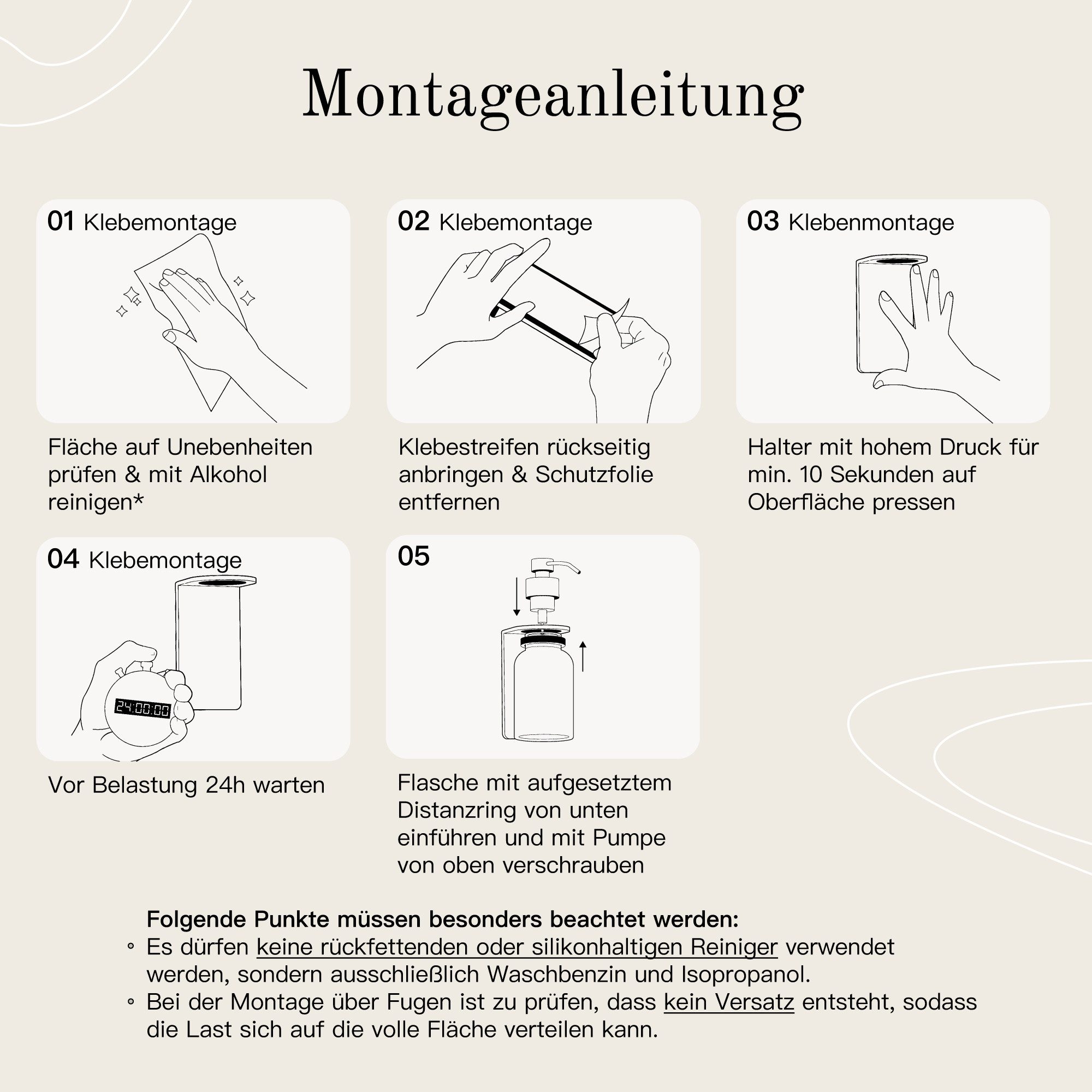 Designfabrik Hamburg Seifenspender Wandmontage ohne Bohren 250 ml, Pumpspender für Flüssigseife, (1-tlg), Glas & Edelstahl, inkl. Markenklebeband für besonders  – Bild 5 von 5