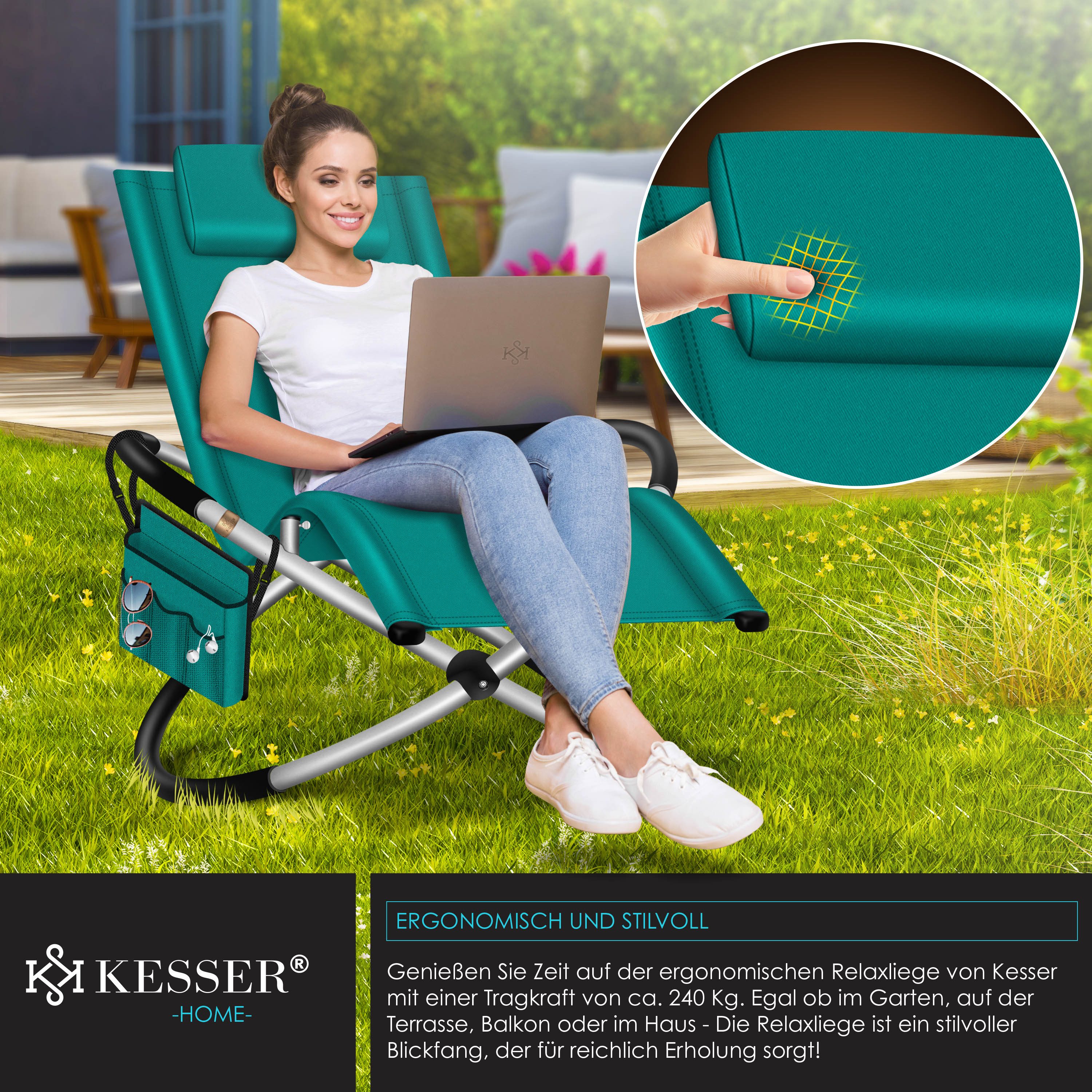 KESSER Gartenliege, Relaxliege Liegestuhl Gartenliege Gartenstuhl Klappstuhl