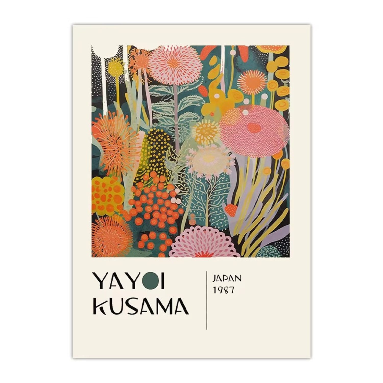 TPFLiving Kunstdruck OHNE RAHMEN, Yayoi Kusama Unendliche Welt Bunte Quallen - (Leinwandbild XXL), Farben: Farben: grün, rot, blau -Größe: 20x30cm