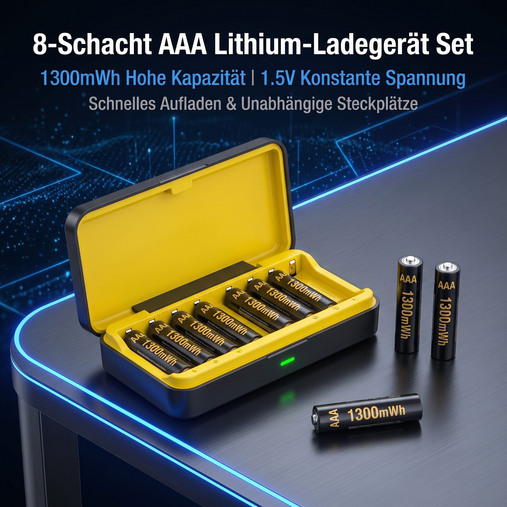 AIMAX AAA Akku wiederaufladbar 1,5V Lithium 8er Set mit Ladegerät Batterie, 8er Set mit Ladegerät & Aufbewahrungsbox
