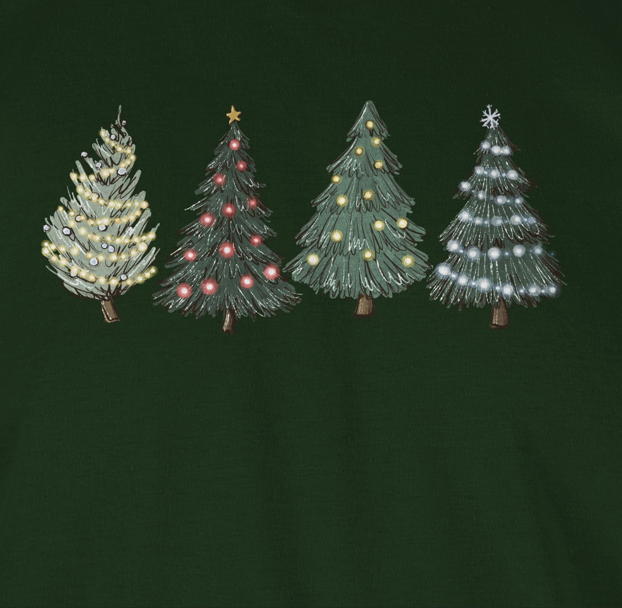 Shirtracer T-Shirt Weihnachtsbäume Weihachten Kleidung Dunkelgrün 03