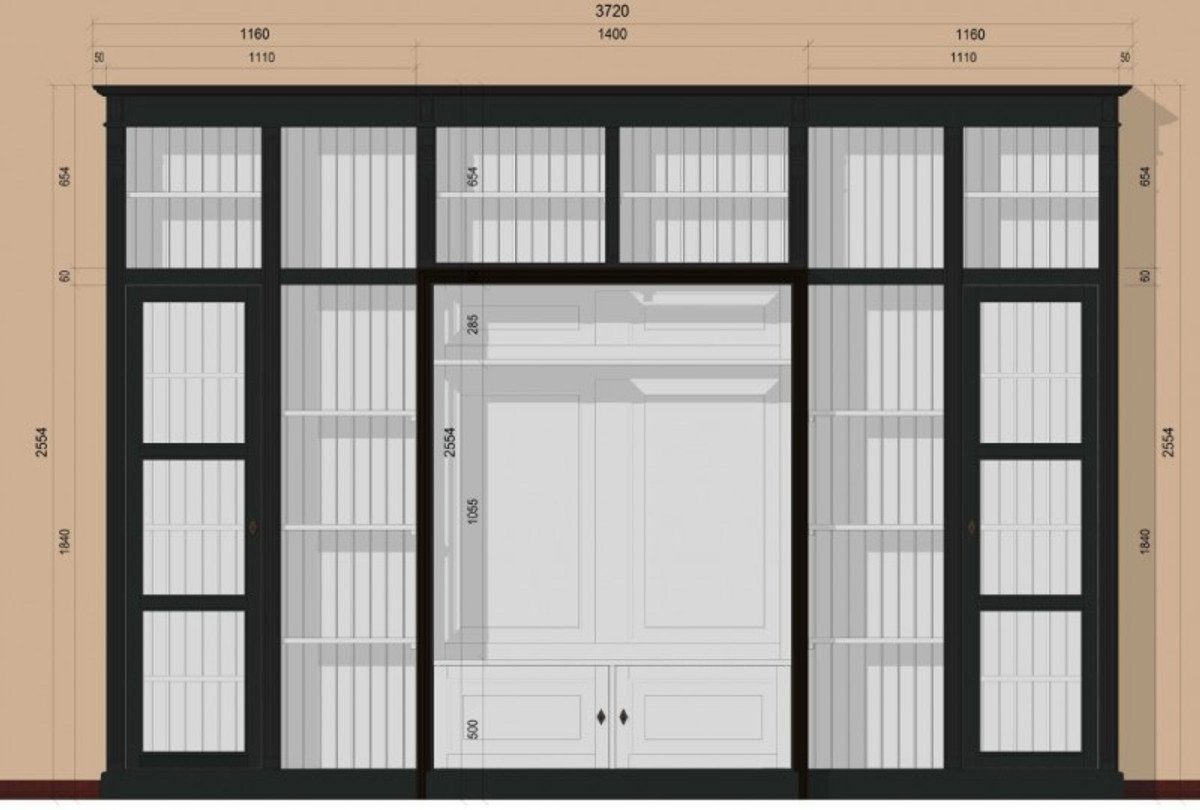 255 Casa Art B - Wohnzimmer / Stauraumschrank Deco Hotel Schrank H Padrino Schwarz TV Luxus 372 Möbel cm Schrankwand Weiß Jugendstil Fernseh x Regal Bücherregal