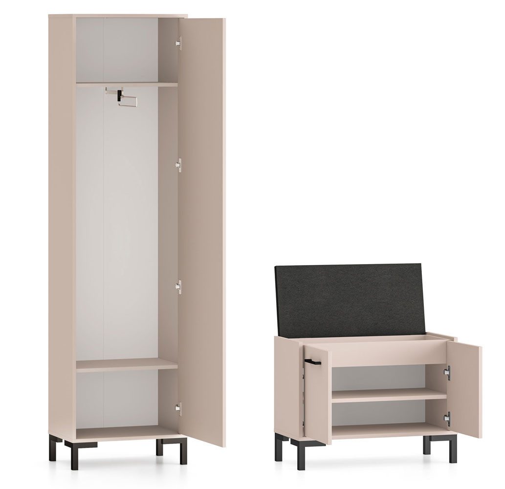 Feldmann-Wohnen Garderoben-Set Oiven, (mit Drehtüren, mit Einlegeböden, 3-St., moderne Optik, 3-teiliges Garderoben-Set), 3-teilig Cashmere schwarz