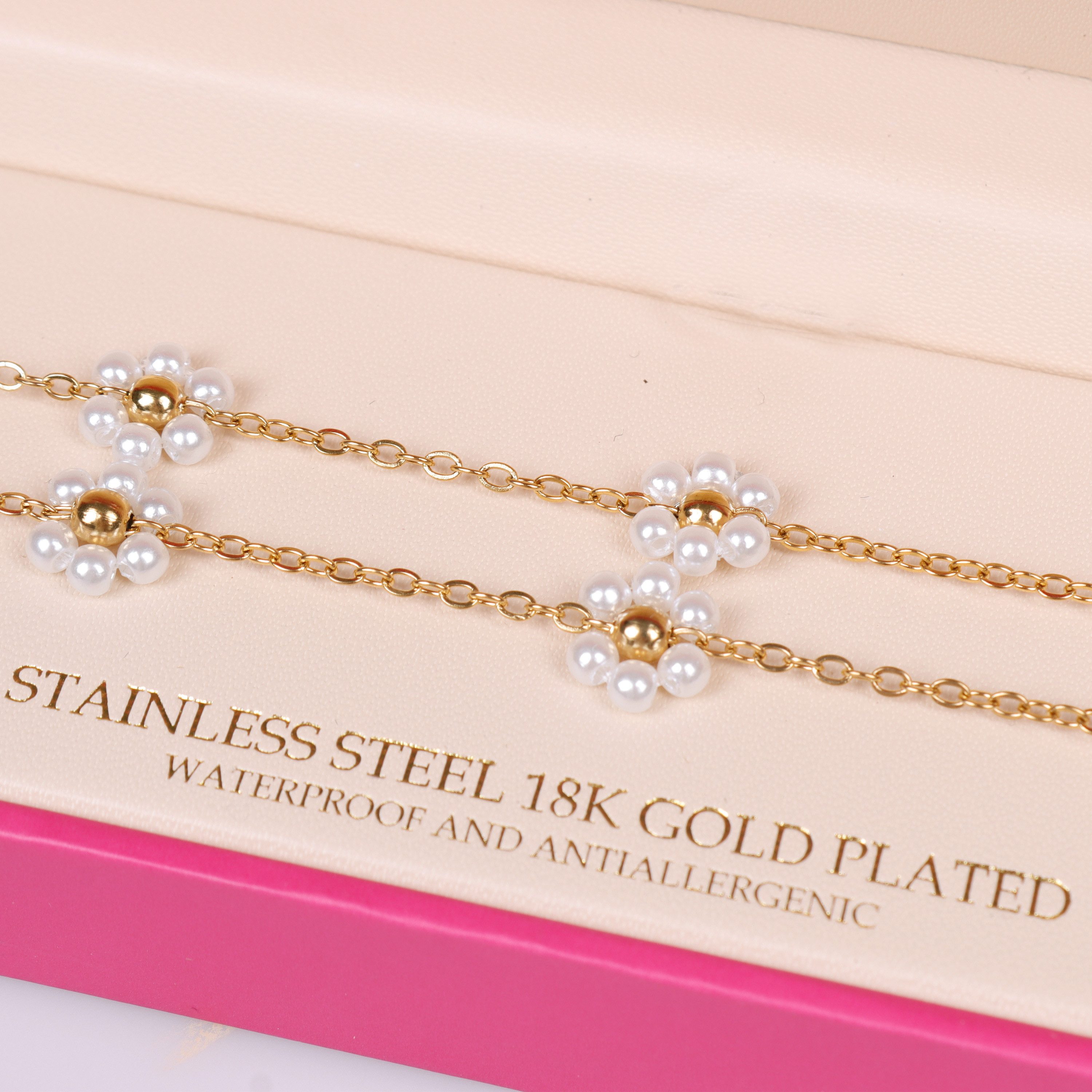 Capelli New York Schmuckset Halskette mit Perlenblüten – Edelstahl, 18K vergoldet