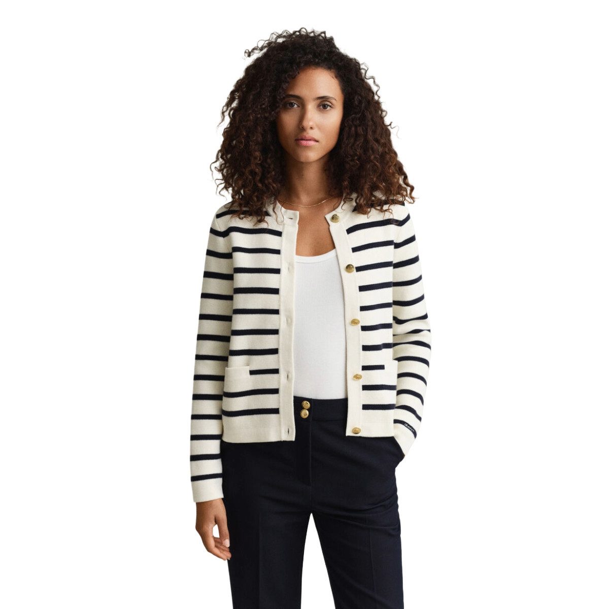 Gant Strickjacke 4805448 Damen Cardigan mit goldfarbenen Knöpfen und Milano-Ripp-Struktur