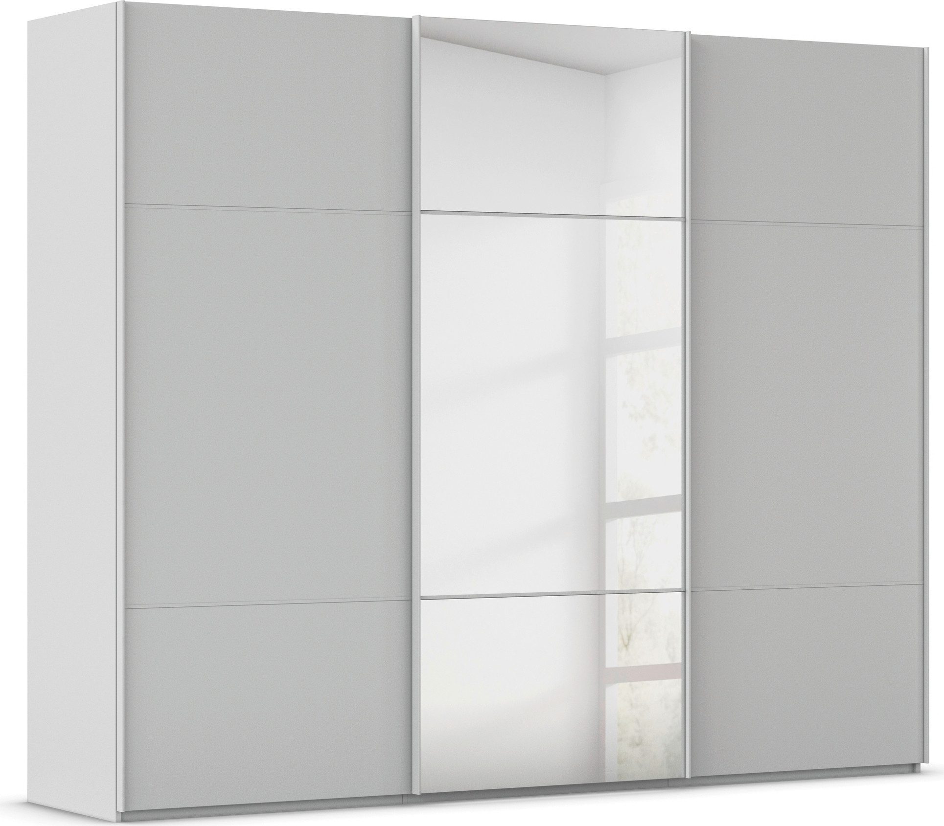 rauch Schwebetürenschrank Kleiderschrank Schrank Garderobe Schlafzimmerschrank SCALE-TRIO edle dreigeteilte Front mit 2 Zierleisten und Spiegel MADE IN GERMANY