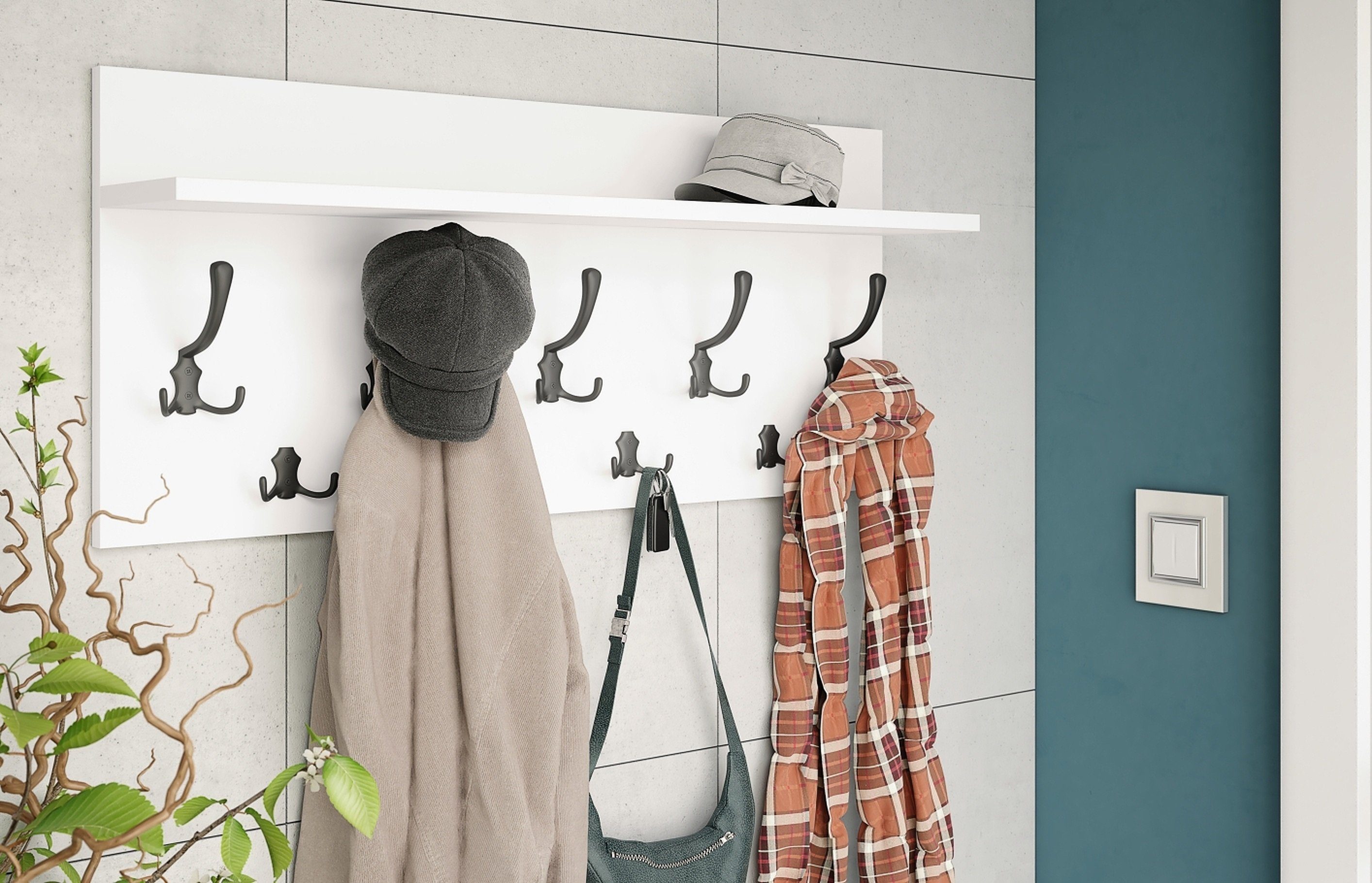 designimpex Garderobenpaneel Design Garderobe 90 x 40 cm Weiß matt - Schwar günstig online kaufen