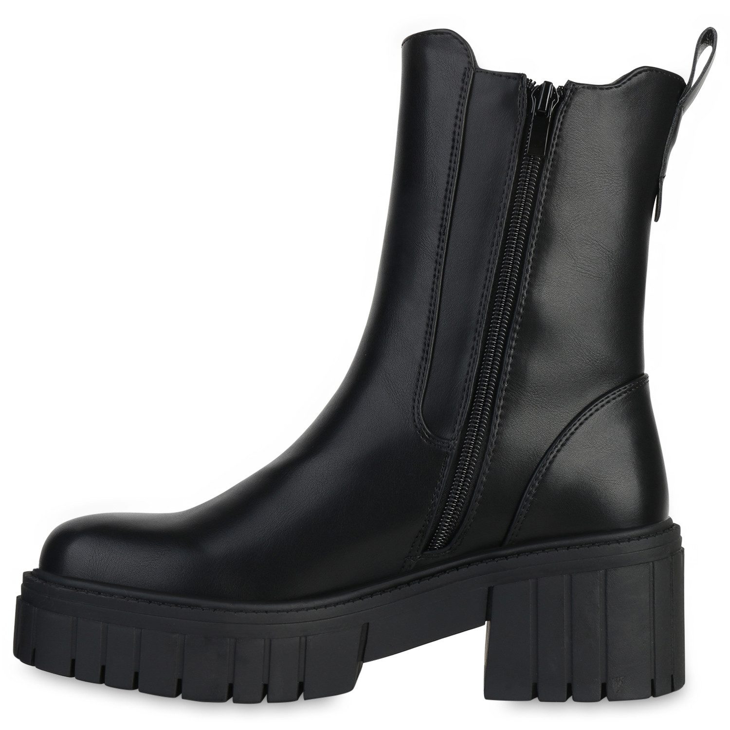 VAN HILL 837673 Plateaustiefelette Damen Stiefeletten Plateau Boots Stiefel Profil-Sohle