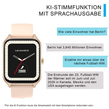 Levowatch LPro Smartwatch (5 cm/1,96 Zoll), Fitness Tracker Uhr, inkl. Telefonfunktion und Musikplayer, KI-Stimmerkennung, HD Display, Damen