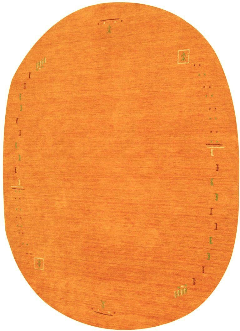 Wollteppich GABBEH FEIN FENTH, morgenland, oval, Höhe: 18 mm, reine Schurwolle bunte Bordüre, Wohnzimmer orange