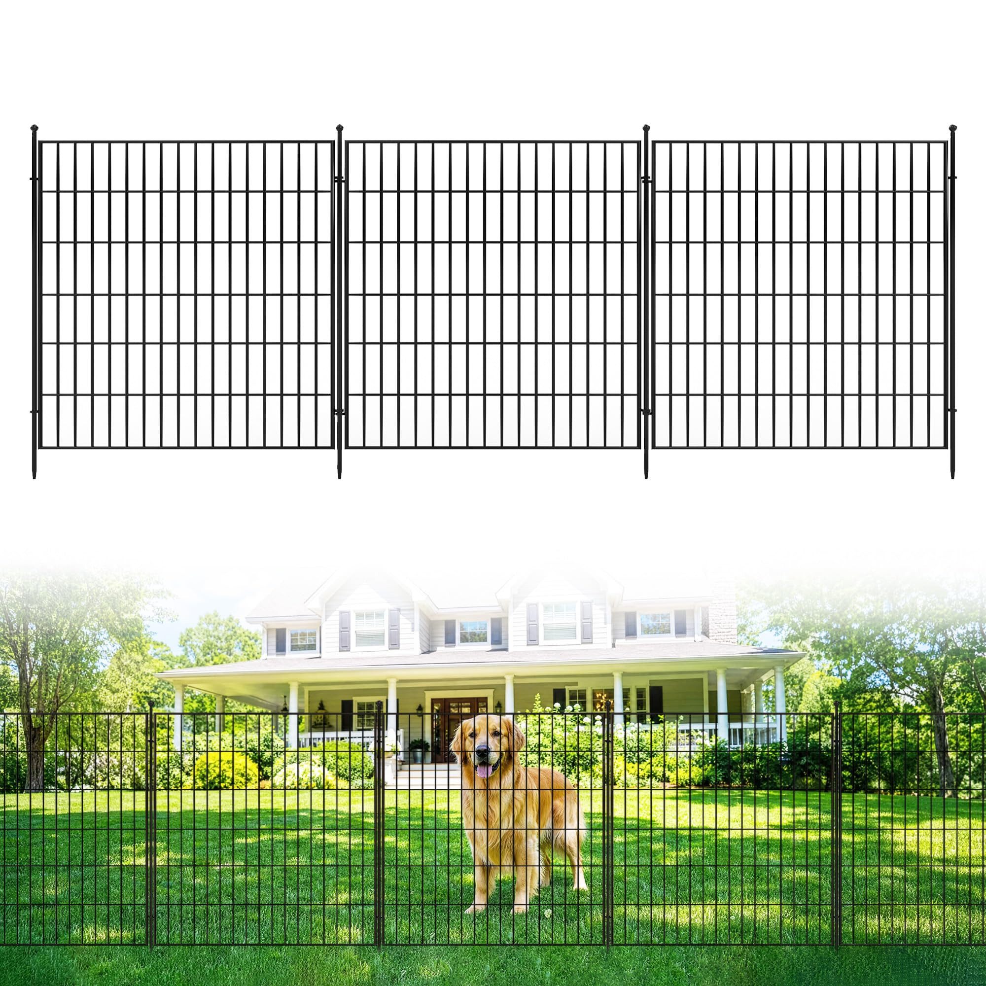GarveeMore Gartenzaun Freigehege aus Eisen, Metallzaun zum Stecken, kein Graben nötig, (Set, 10-St), 80 cm Höhe ohne Tür, schwarz, Beeteinfassung, Hundezwinger, Camping