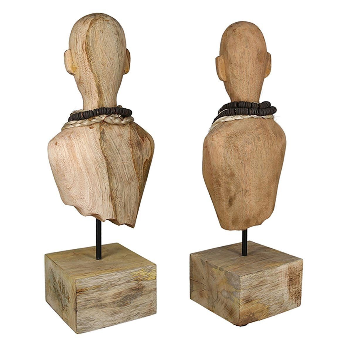 GILDE 2er auf aus Skulptur"Sienna" Dekoobjekt Set naturfarben Mangoholz, Kette mit Holz