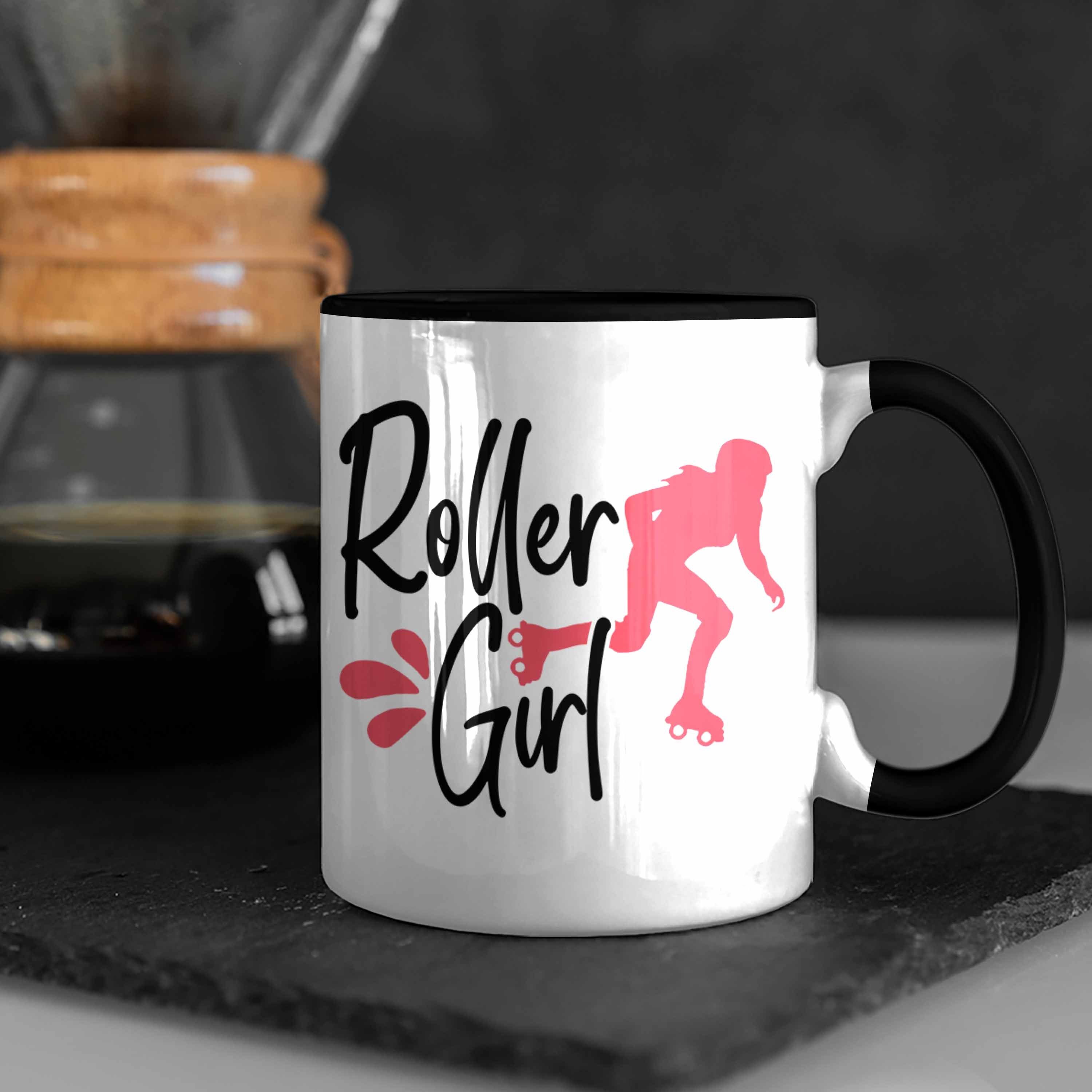 Rollschuh Tasse "Roller Trendation Lustige Tasse Roller Girl" Girls Nostal Schwarz Geschenk für