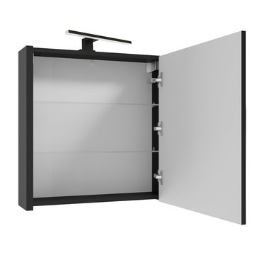 Lomadox Spiegelschrank NANTES-107 schwarz, 1 Tür, mit Aufsatzleuchte, B/H/T: 60/65/15 cm