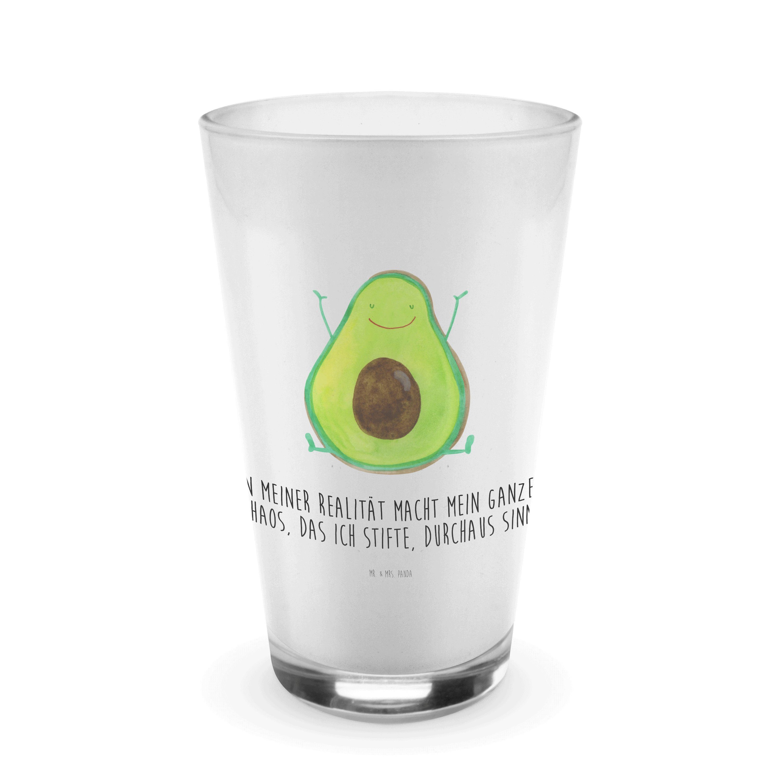 Avocado Mrs. & Cappuccino Premium Glas Mr. - Geschenk, Happy glücklich, L, - Glas Panda Transparent Glas,