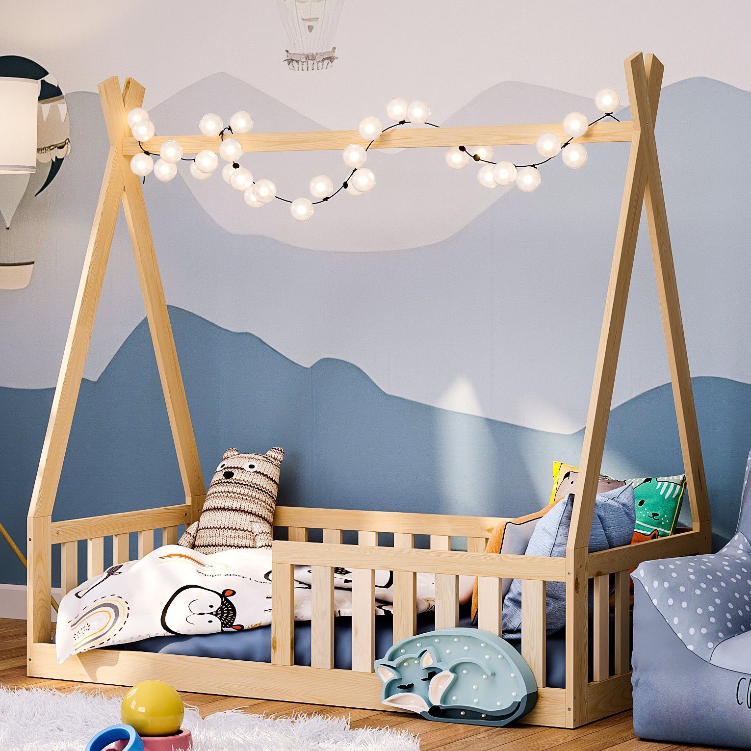 Bellabino Kinderbett Tajo (Tipi-Bodenbett, 70x140 cm, natur lackiert), inkl günstig online kaufen