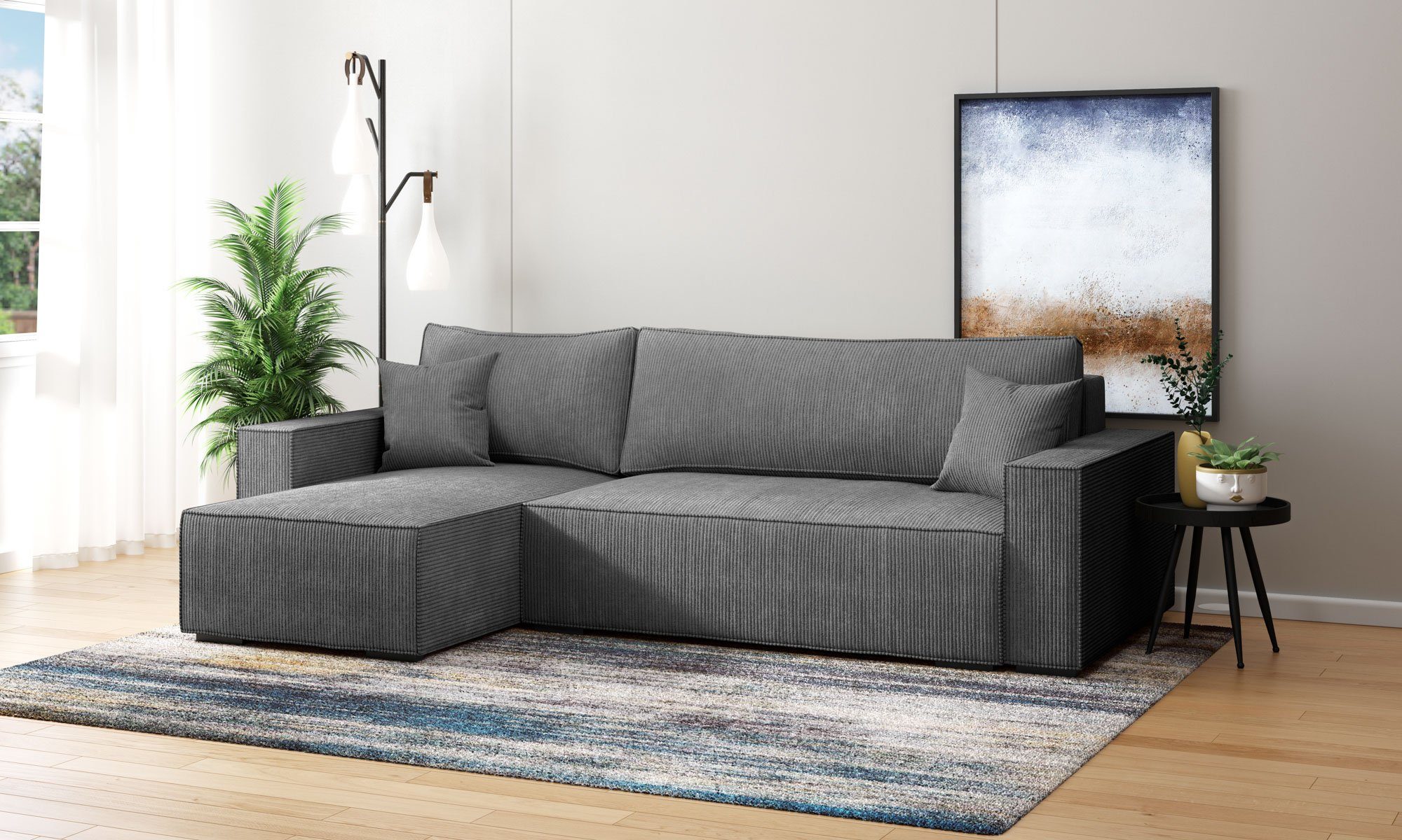 INOSIGN Ecksofa Winton / (130/208cm), Schlafsofa wechselbar, Bettkasten Cordsofa 253 Cord, Schlaffunktion Recamiere cm