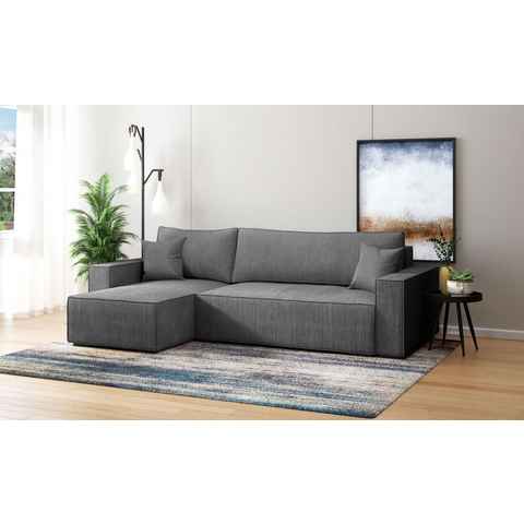 INOSIGN Ecksofa Winton Cordsofa / Schlafsofa 253 cm, Cord, Recamiere wechselbar, Schlaffunktion (130/208cm), Bettkasten