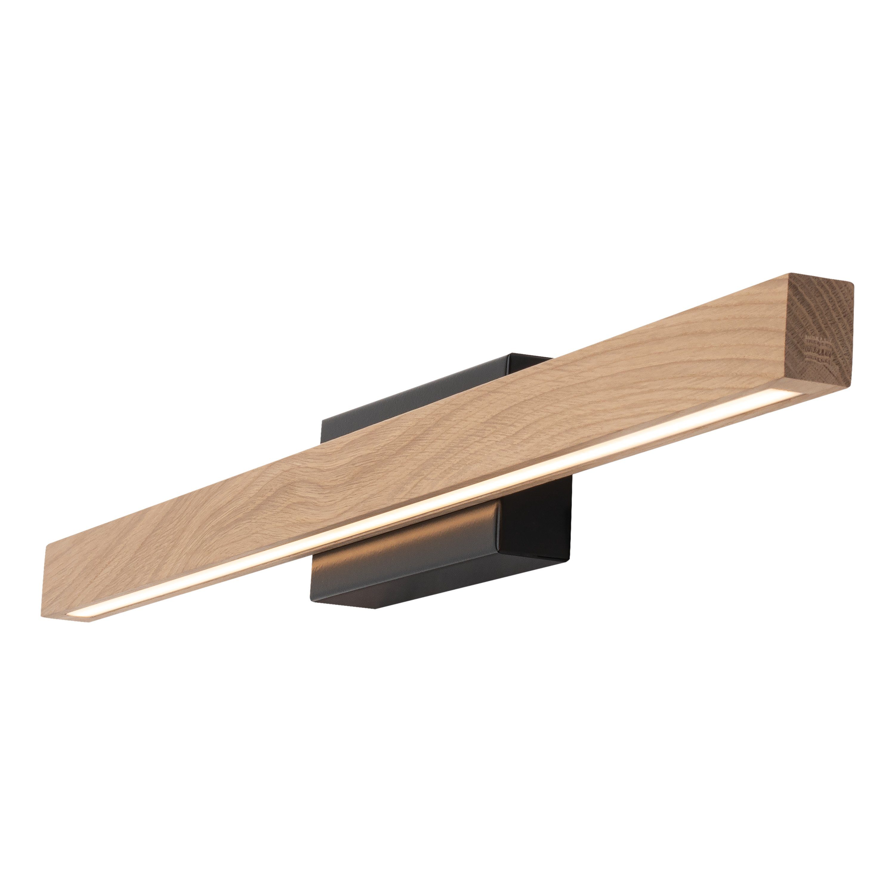 hofstein Spiegelleuchte Wandlampe aus Metall/Holz/Kunststoff in Schwarz/Natur/Weiß, LED wechselbar, im skandinavischen Design, LED 9 Watt, 1180 Lumen, IP44