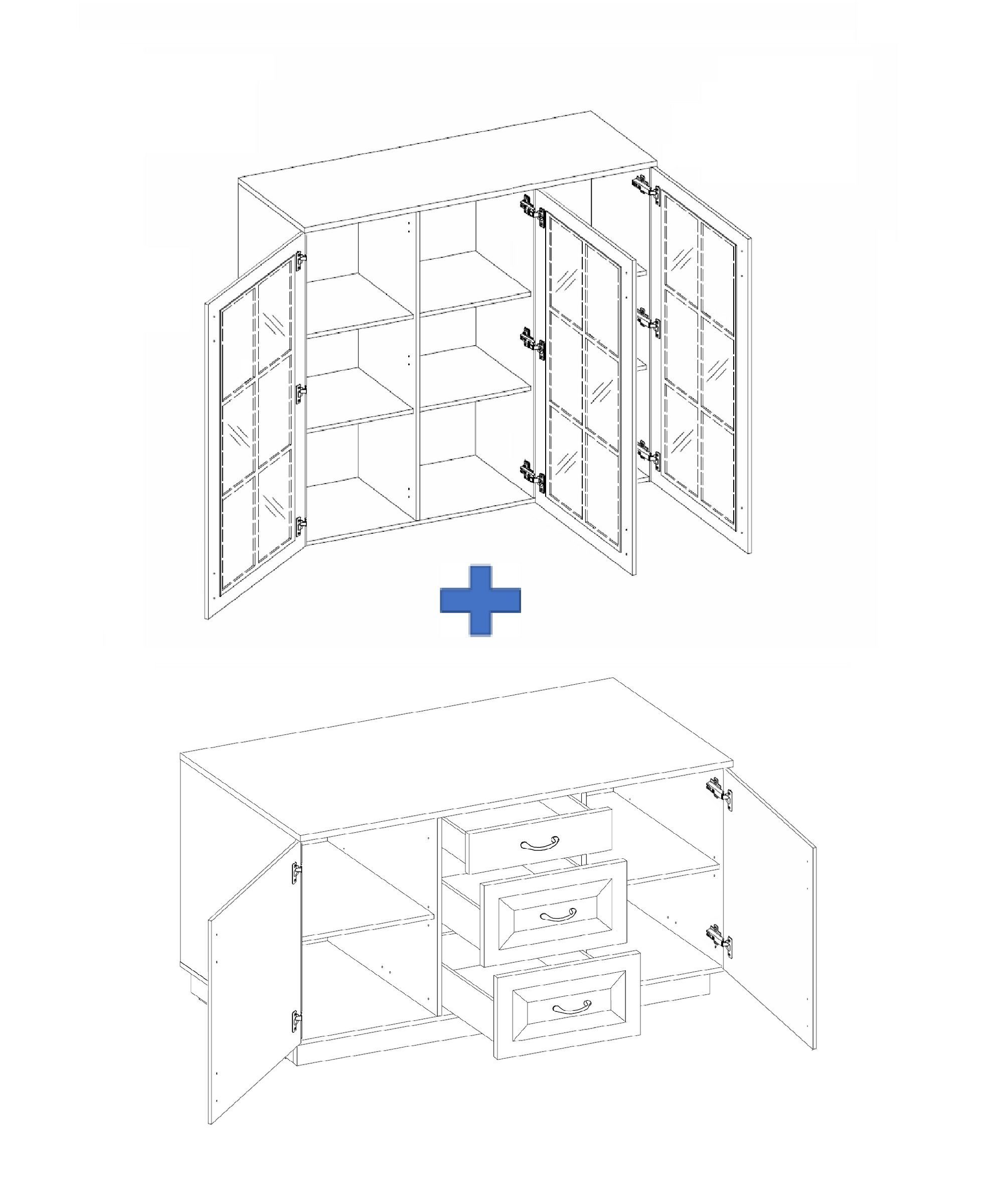 Eiche Esszimmer Artisan Küchenbuffet Küchen-Preisbombe Stilo Buffet Küche cm Grau Küchenbuffet Landhaus 150