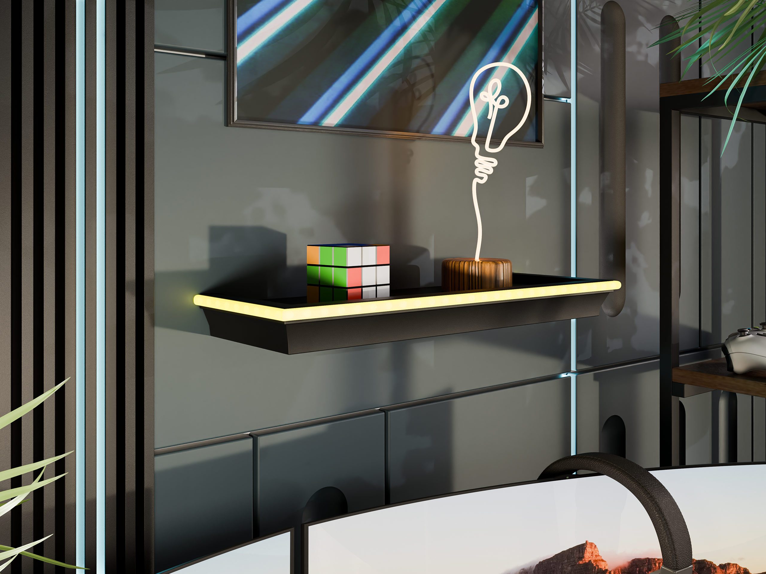 MIRJAN24 Wandregal Wrotyn, mit LED-Beleuchtung, 46x16x5 günstig online kaufen