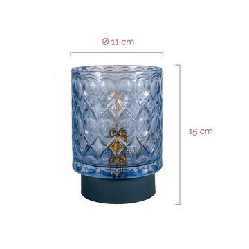 Pauleen LED Tischleuchte Chic Glamour mobile Blau Glas/Metall, LED fest integriert, Warmweiß, E14, Timer Batterie