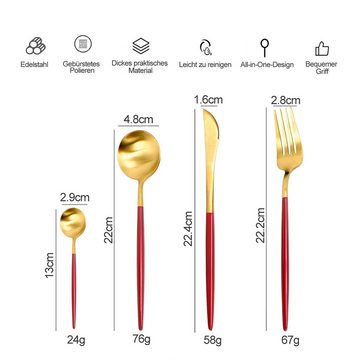 CALIYO Einwegbesteck-Set 24 Teilig Griff Edelstahl Messer Gabel Löffel Geschirrset Set, Gabel Löffel Geschirrset Set Spülmaschinenfest.