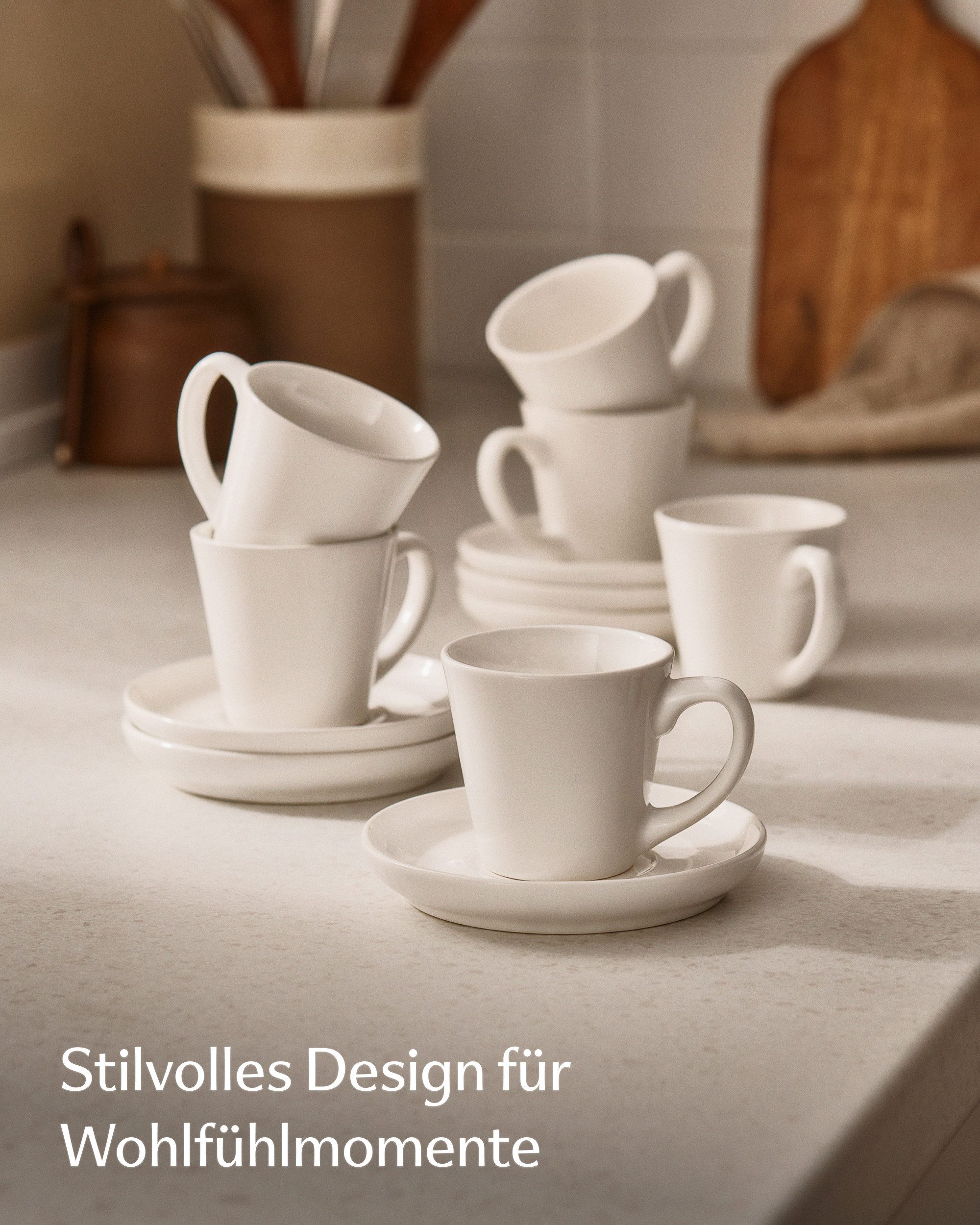 Cosumy Espressotasse Espressotassen Set 6er mit Untertassen - Keramik Mokkatassen - 70ml, 12-tlg., Keramik, 70ml