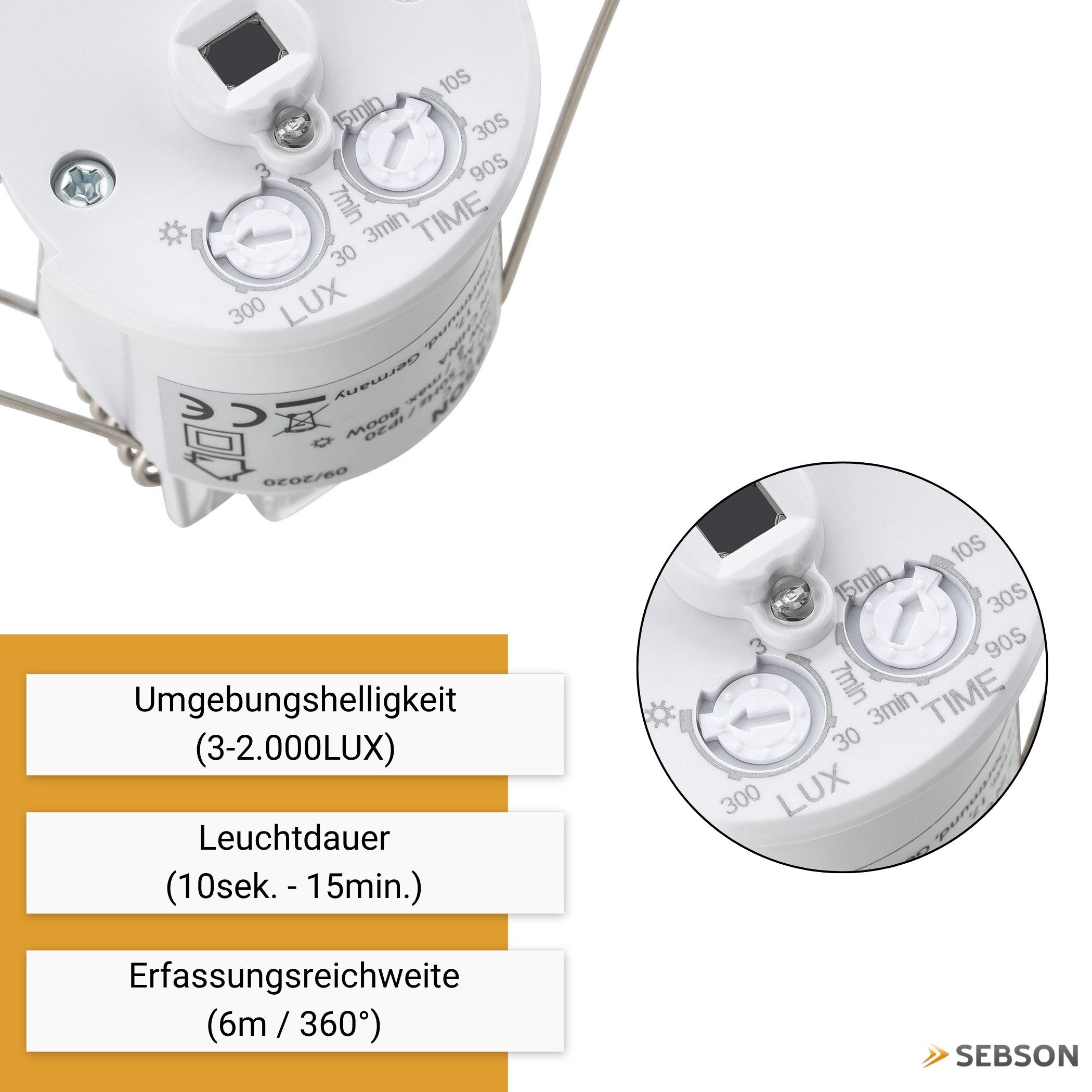 SEBSON Bewegungsmelder Mini Bewegungsmelder Innen - 2er Set - Unterputz Decken Montage
