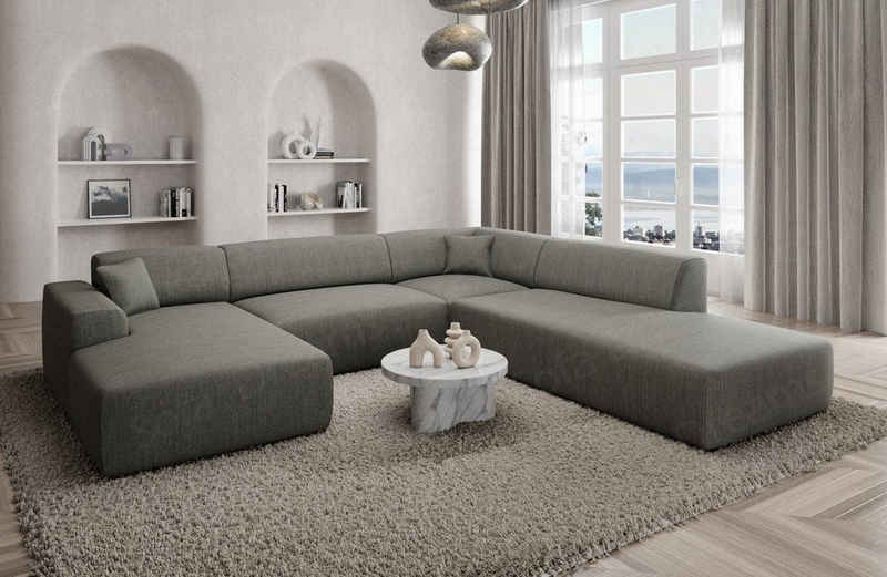 Sofa Dreams Wohnlandschaft Designer Strukturstoff Sofa Mallorca U Lounge Stoffsofa Modern, Lounge-Sofa