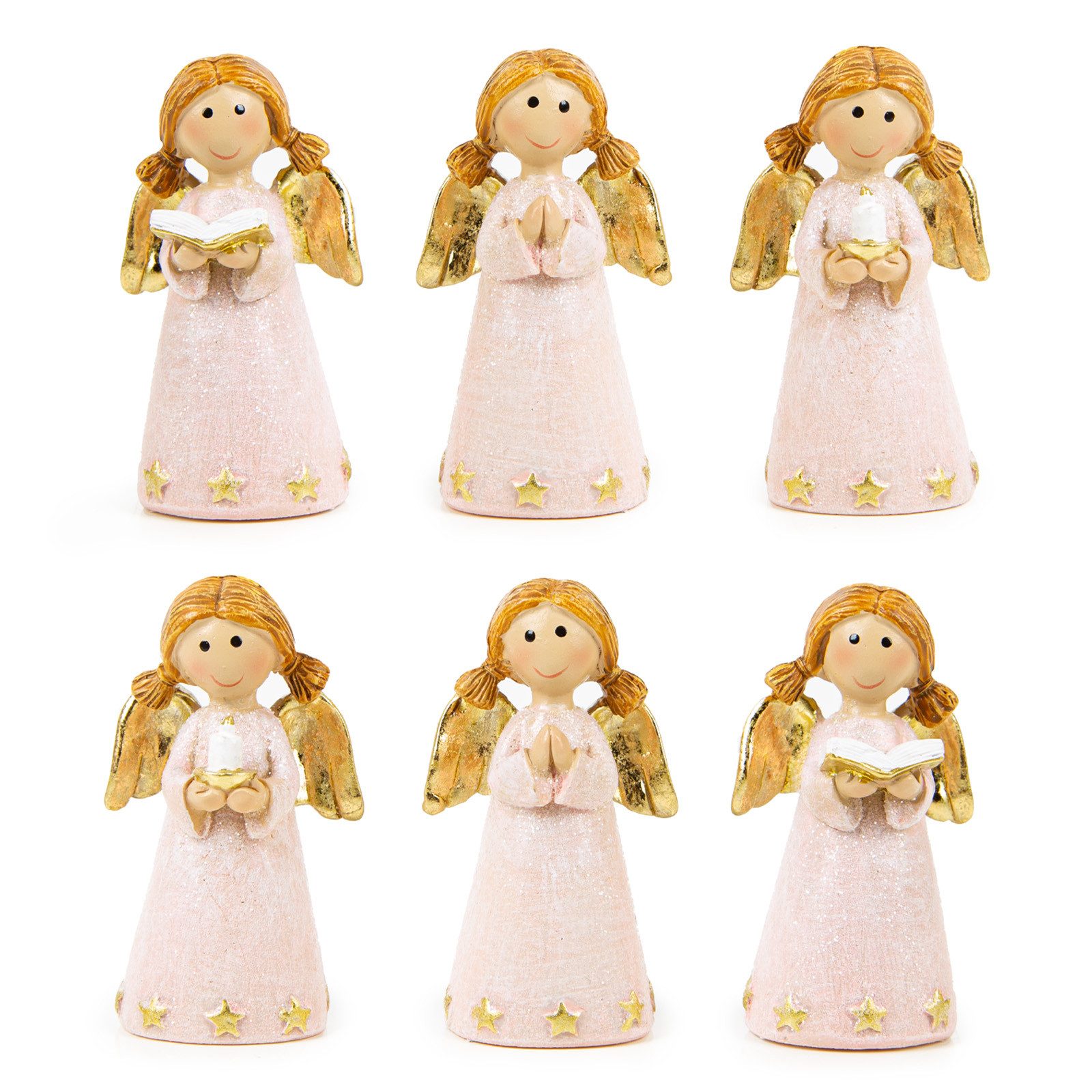 Logbuch-Verlag Weihnachtsfigur 6 kleine Schutzengel rosa mit Kerze Buch - 6,5 cm (Set, 6 St), Weihnachten Give-Away