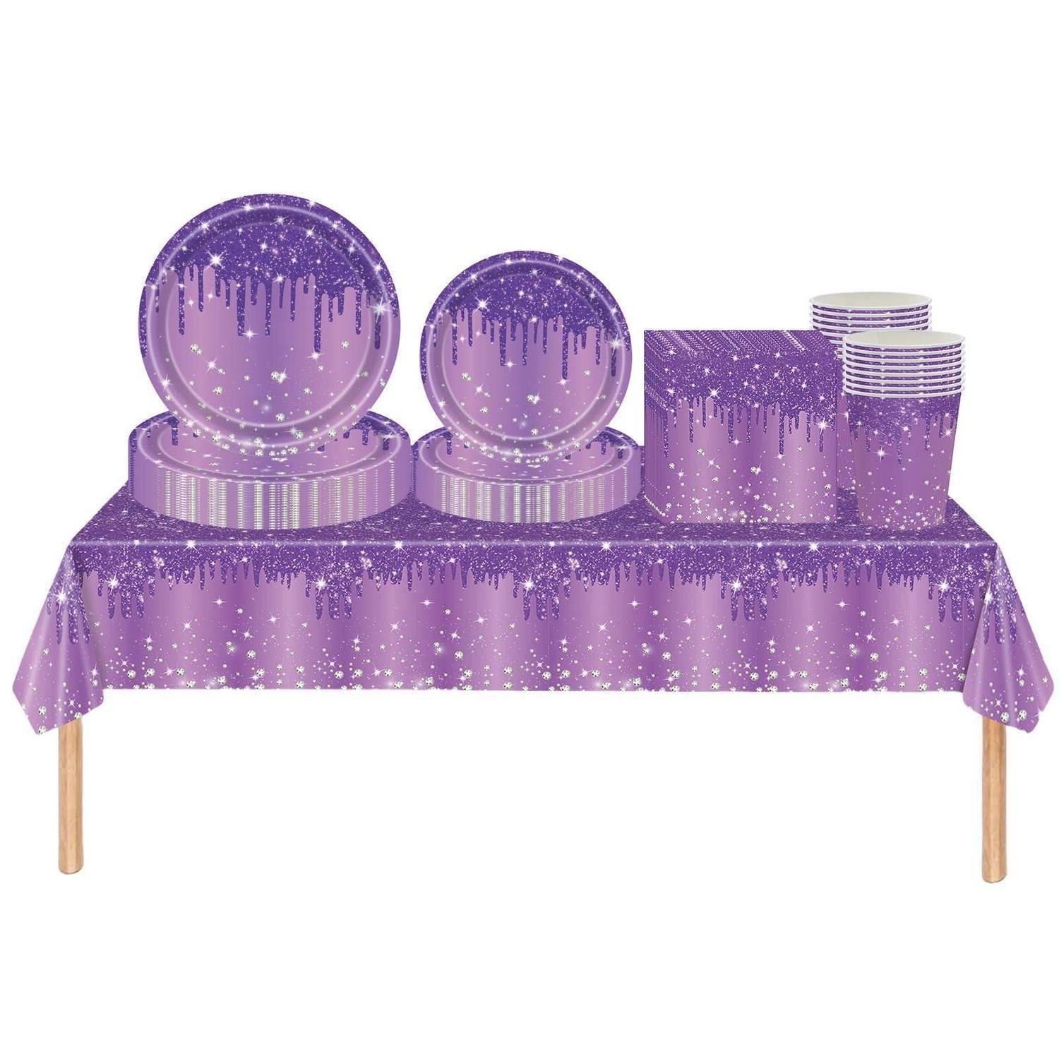 LuxusKollektion Dekofigur Partygeschirr Set 69-teilig Lila Glitzer (69 St)