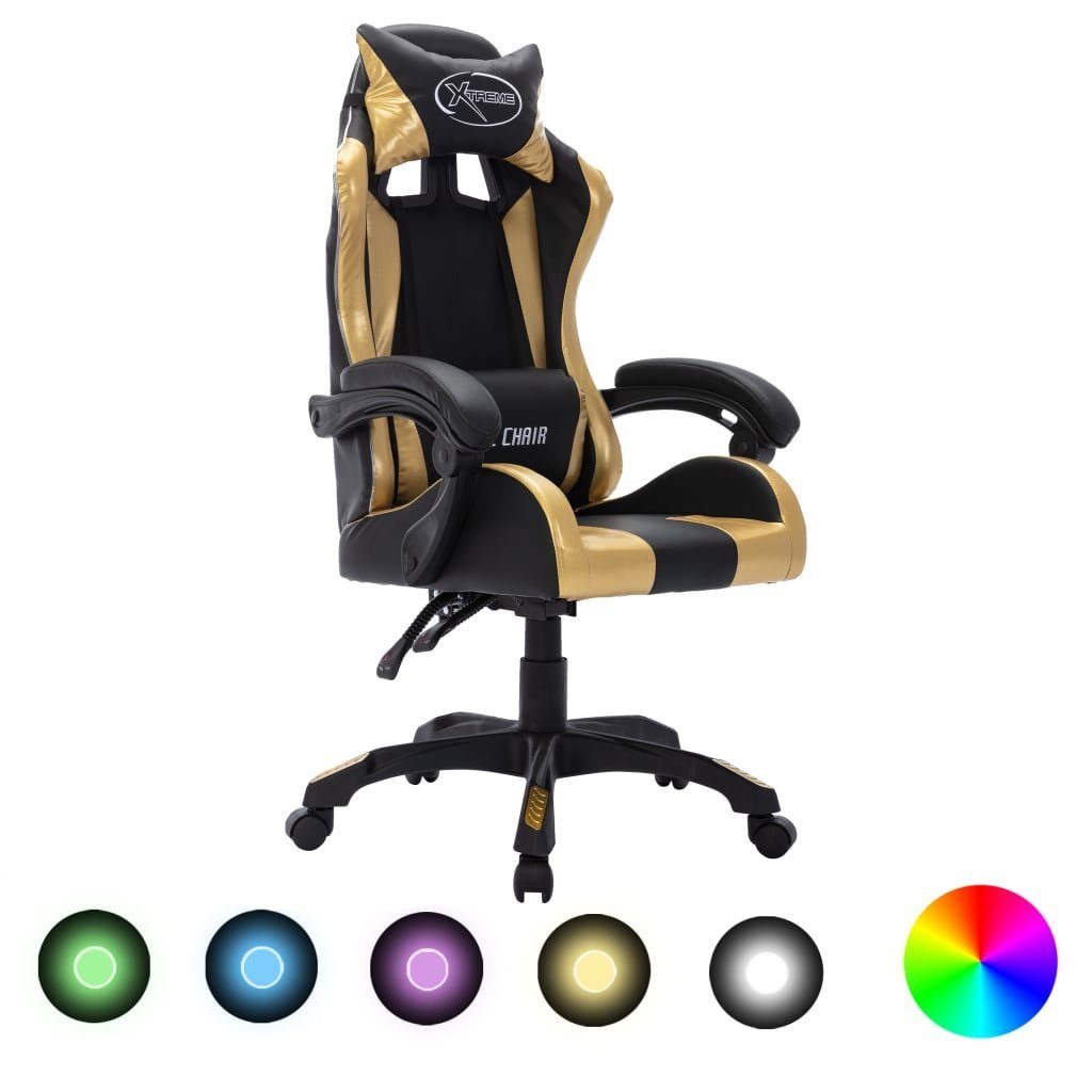 vidaXL Bürostuhl Gaming-Stuhl mit RGB LED-Leuchten Gold und Schwarz Kunstleder (1 St) Golden und Schwarz | Golden und Schwarz