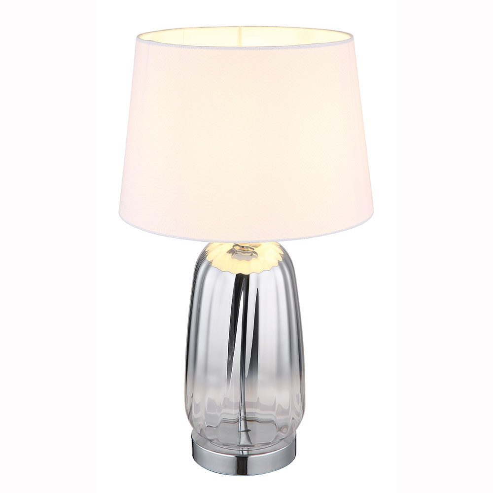 GLOBO LIGHTING Schreibtischlampe, Leuchtmittel inklusive, Warmweiß, LED Tischlampe Nachttischleuchte Glas Textil verchromt weiß H 52 cm