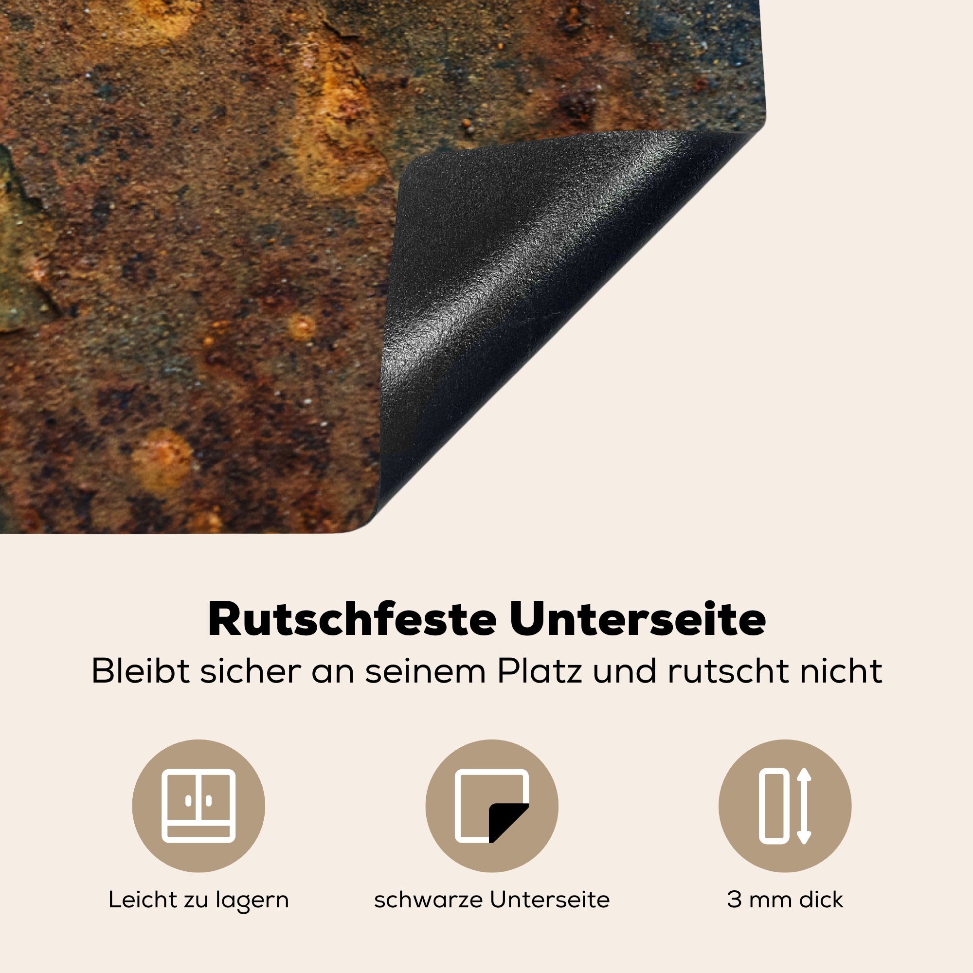 78x78 cm, Herdblende-/Abdeckplatte Blau, tlg), Arbeitsplatte (1 - Rost Vinyl, - Gelb MuchoWow küche Ceranfeldabdeckung, für