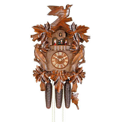 Cuco Clock Pendelwanduhr Kuckucksuhr Schwarzwalduhr "Tanzende Paare" Wanduhr aus Holz (28 x 33 x 46cm, 8 - Tage Werk, automatische Nachtabschaltung)