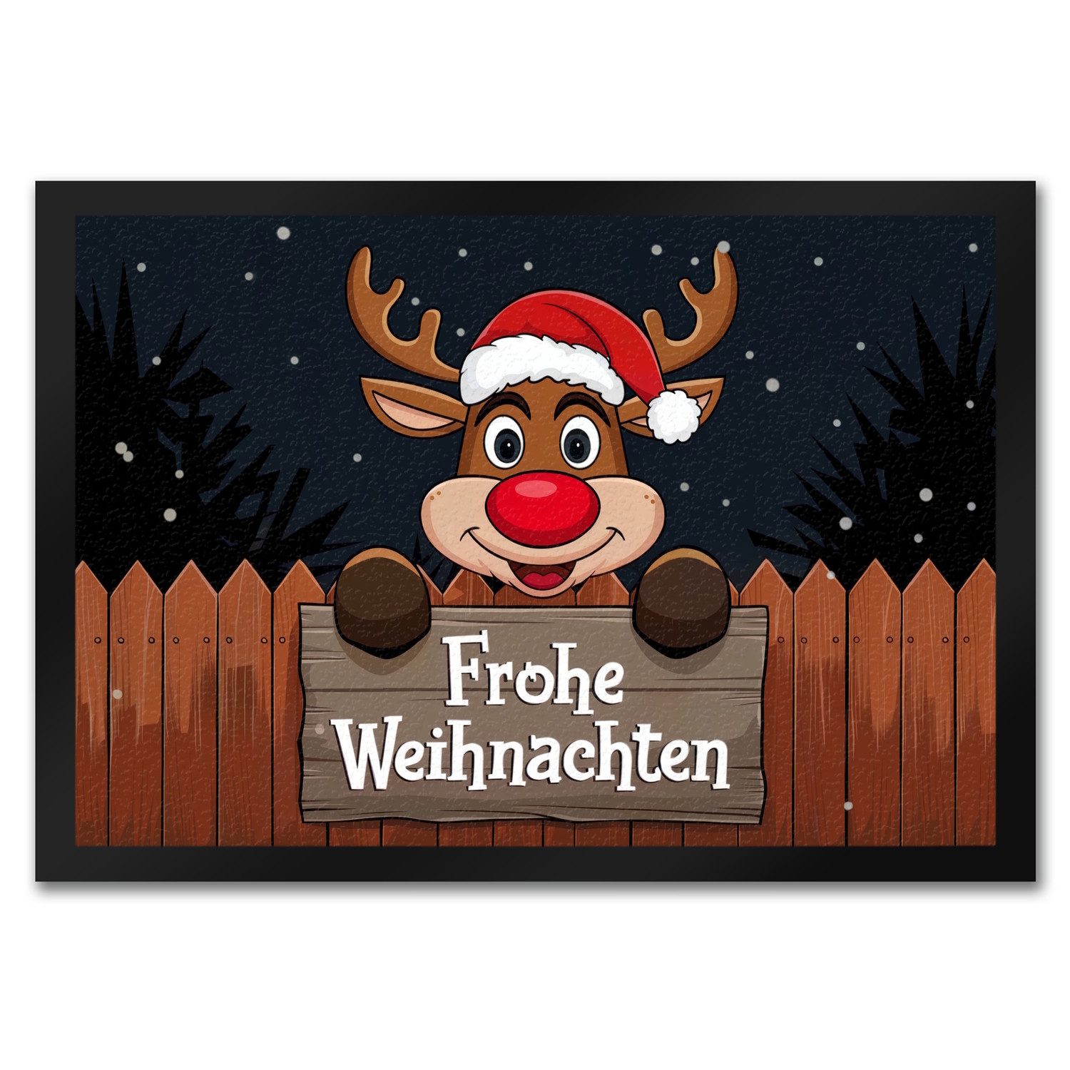speecheese Fußmatte Rentier mit Weihnachtsmannmütze Frohe Weihnachten Fußma günstig online kaufen