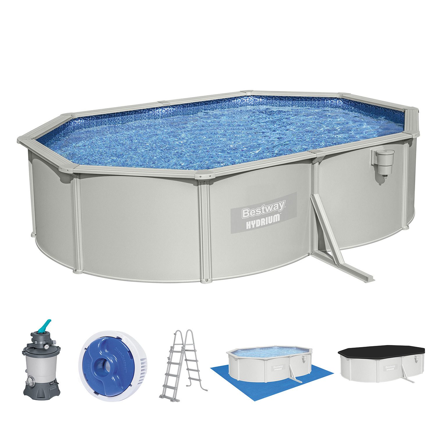 Bestway Pool Hydrium™ (Set, Inkl. Sandfilteranlage, Sicherheitsleiter, Abdeckplane, Bodenplane), 500 x 366 x 122 cm