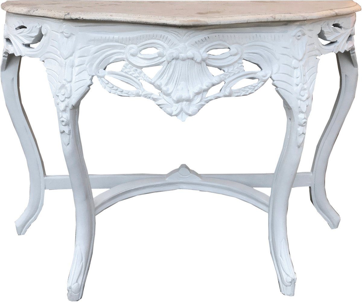 Casa Padrino Beistelltisch Barock Konsolentisch Weiss / Creme mit Marmorplatte - Konsole Möbel Antik Stil