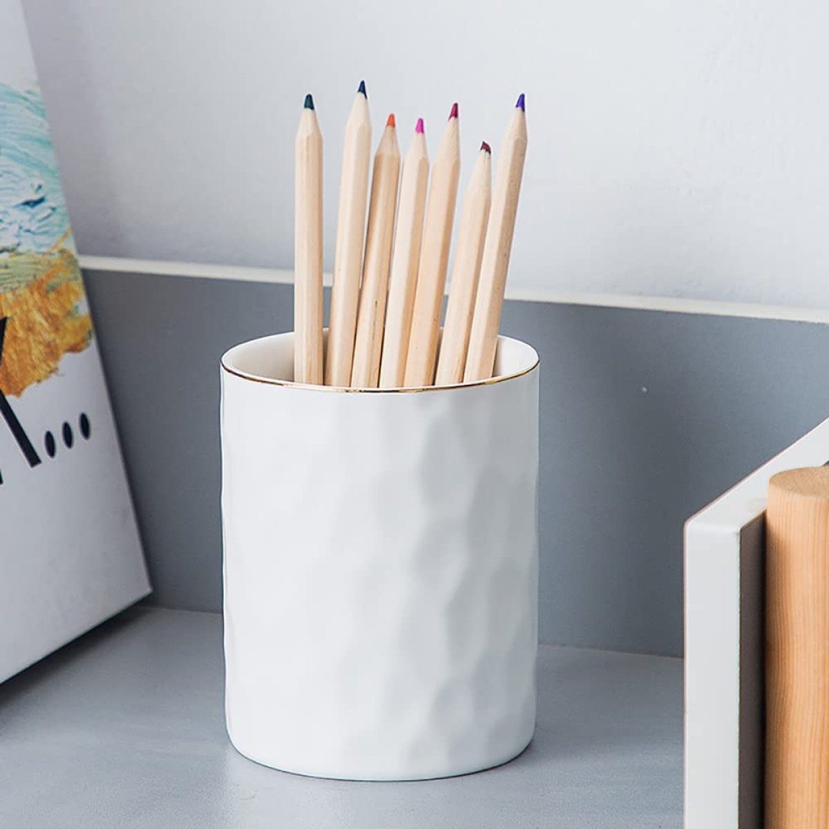 Federmäppchen Weiß Jormftte Zuhause für Keramik-Stifthalter,Bleistifthalter,Make-up-Pinselhalter