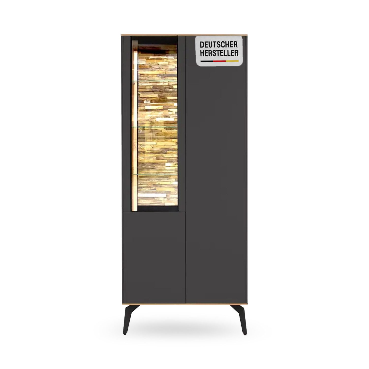Storado Vitrine Faro 81×193×42cm, Vitrinenschrank mit Metallfüßen, Farbe wählbar