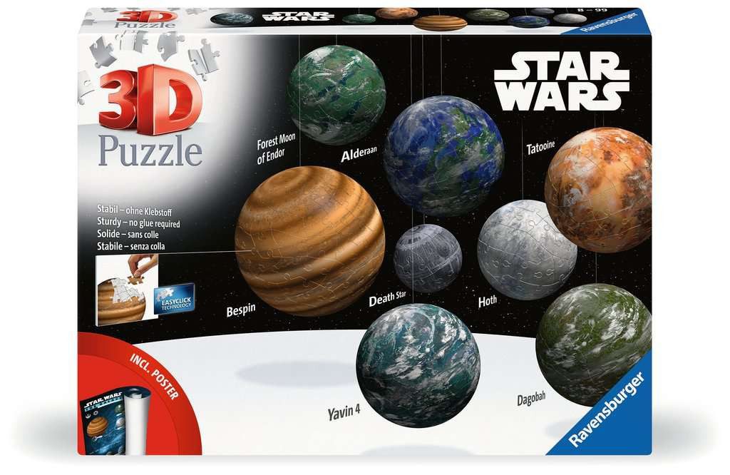 Ravensburger 3D-Puzzle 3D Puzzle Ball Sortiment: Himmelskörper der Star Wars Galaxie, 531 Puzzleteile, Made in Europa