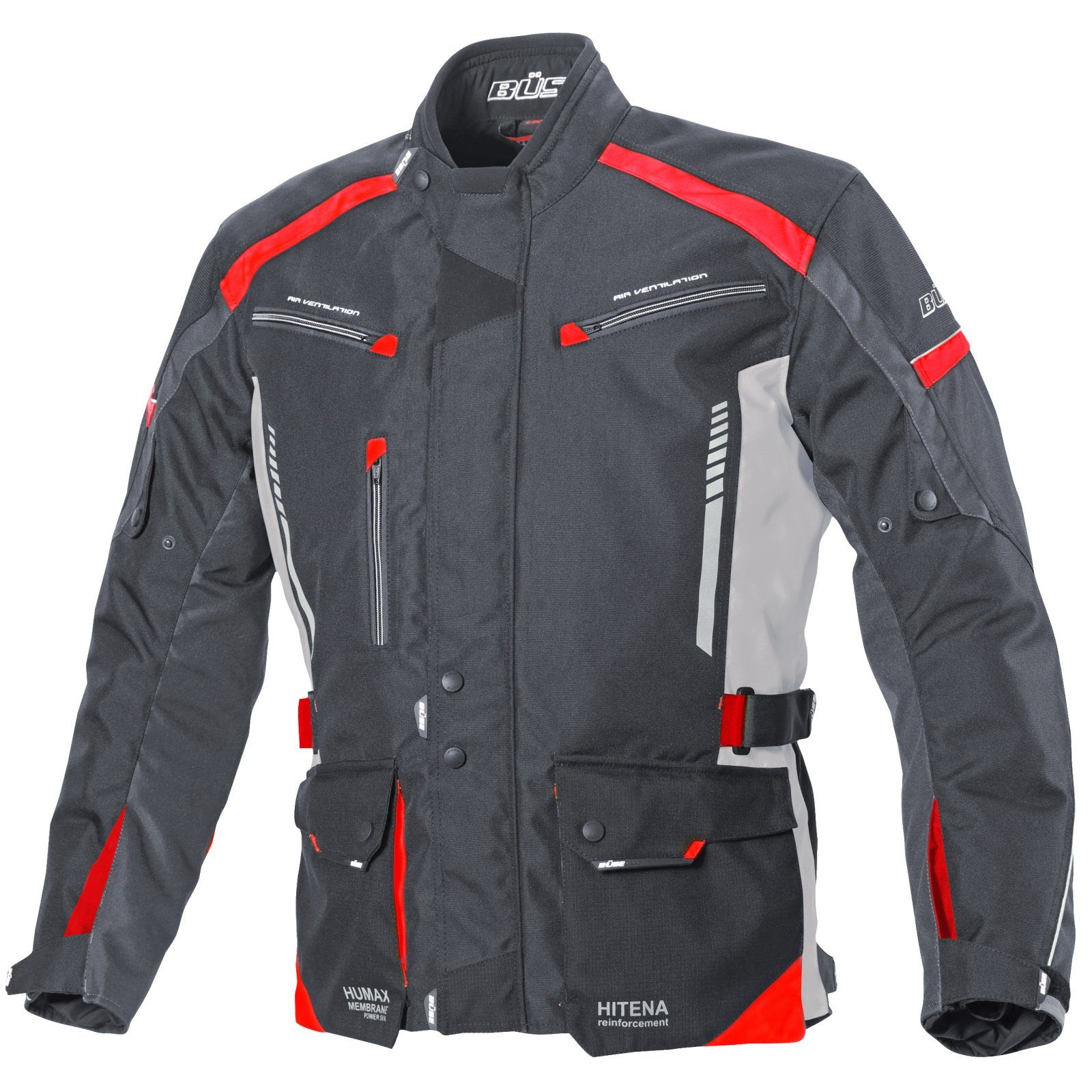 Motorradjacke Büse Torino II Textiljacke schwarz / hellgrau / rot Herren