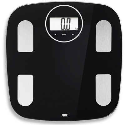 ADE Körper-Analyse-Waage Analyse von Körperfett, Körperwasser, Muskelmasse, BMI und BMR, 12 Speicherplätze, großes LCD-Display, Nutzererkennung, bis 180 kg